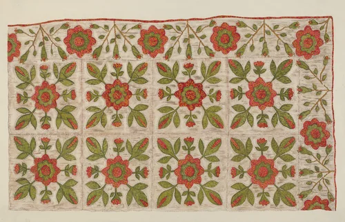 Appliqued Quilt by Mildred E. Bent, index of american design, 1935-1942