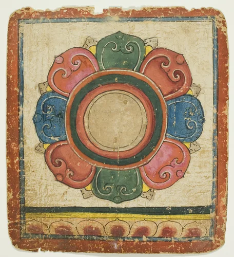 Lotus from a Set of Initiation Cards (Tsakali) by Southern Tibet, painting, 1299-1499
