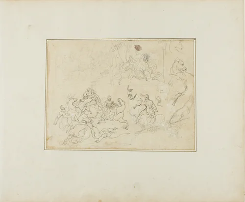 Sketches of a Cavalry Battle by Jean Louis André Théodore Géricault, drawing, 1813-1814