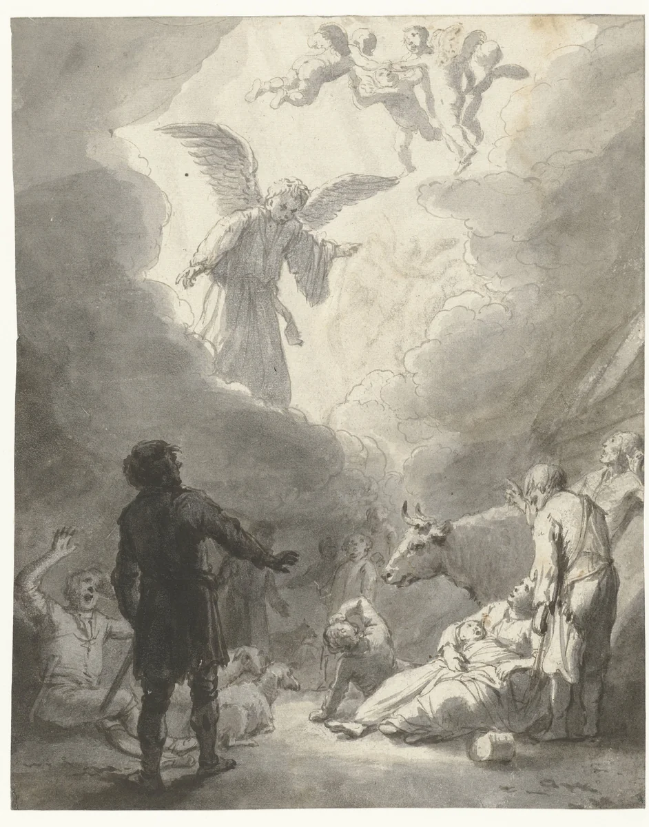 The Annunciation to the Shepherds by Claes Moeyaert, drawing, 1633-1637