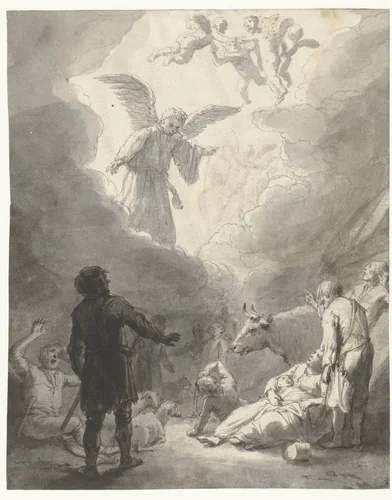 The Annunciation to the Shepherds by Claes Moeyaert, drawing, 1633-1637