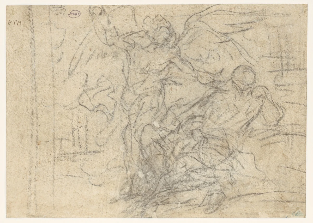 Petrus in de gevangenis door de engel bezocht (?) by Antoine Coypel, drawing, 1671-1722