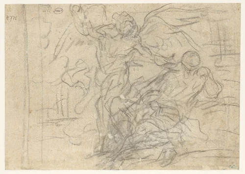 Petrus in de gevangenis door de engel bezocht (?) by Antoine Coypel, drawing, 1671-1722