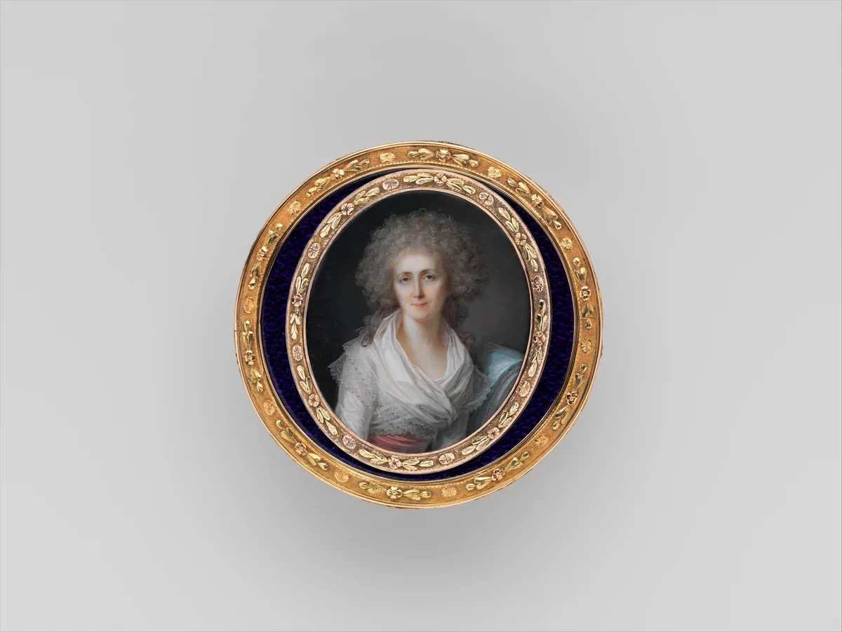 Box with miniature portrait of a woman by French Painter, metalwork, 1785-1795