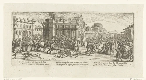 Soldaten plunderen een klooster by anonymous, print, 1677-1690