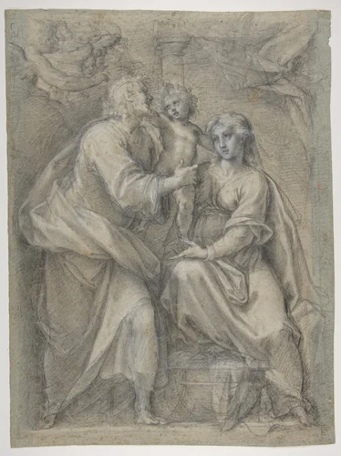 The Holy Family with Angels by Cristoforo Roncalli, drawing, 1603-1605
