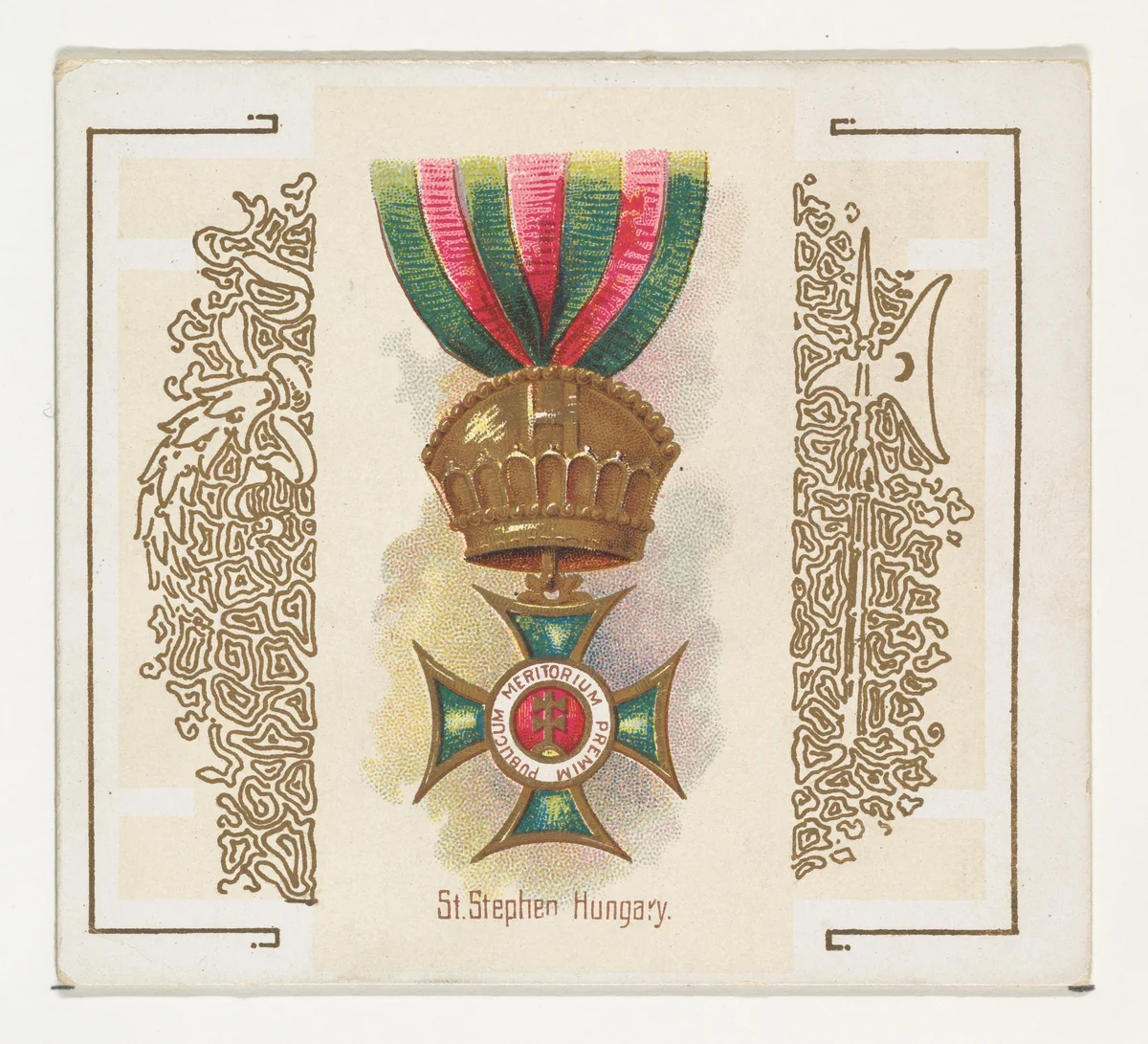 Saint Stephen, Hungary, from the World's Decorations series (N44) for Allen & Ginter Cigarettes by Allen & Ginter, print, 1890