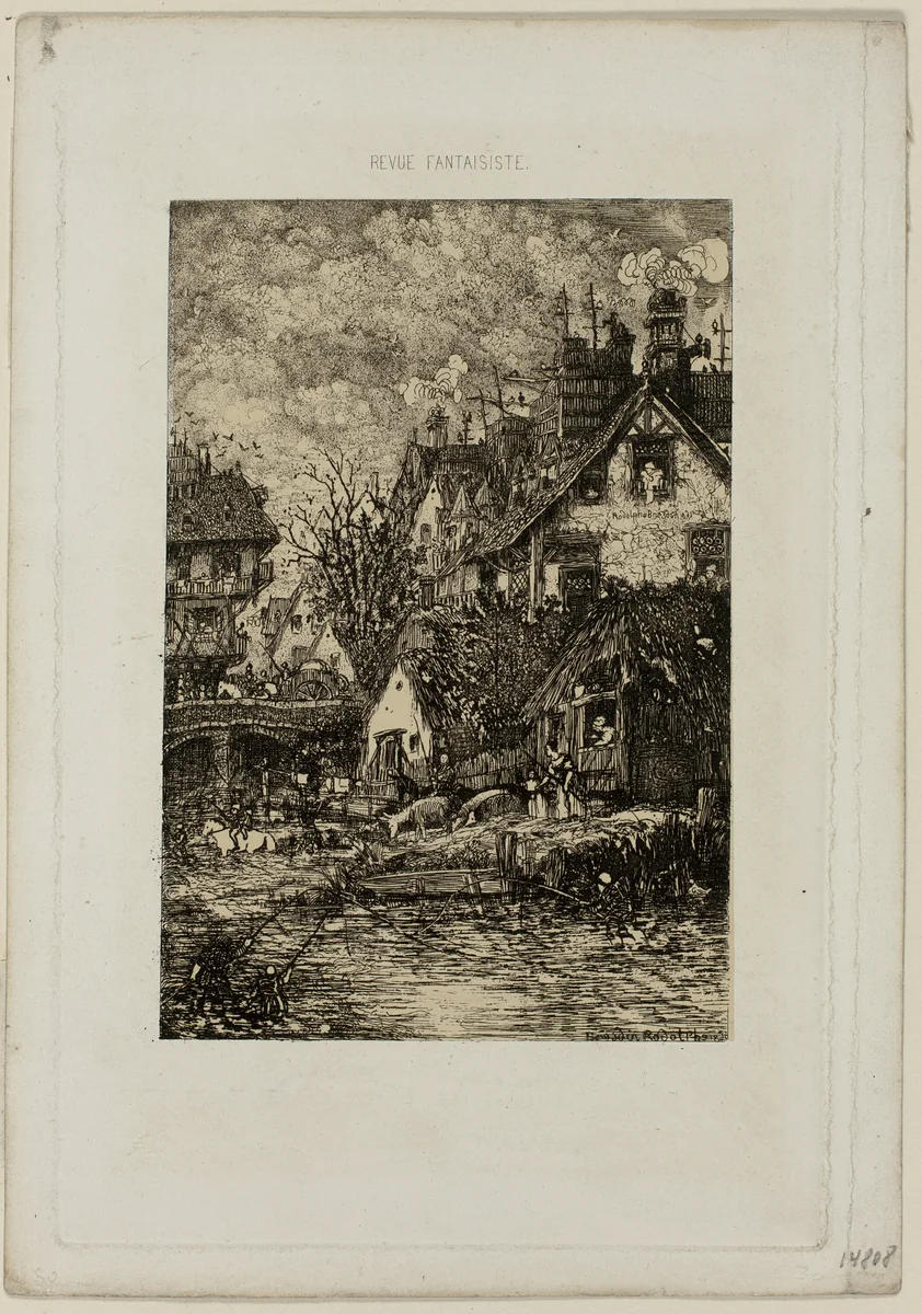 Entering a Village, from Revue Fantaisiste by Rodolphe Bresdin, print, 1861