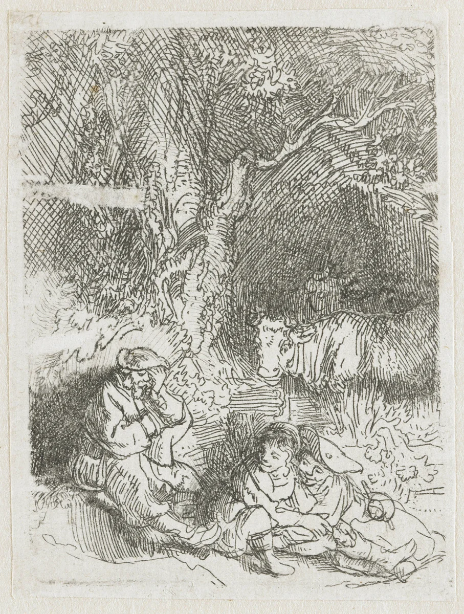 The sleeping herdsman by Rembrandt van Rijn, print, 1644