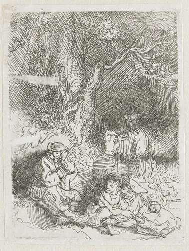 The sleeping herdsman by Rembrandt van Rijn, print, 1644
