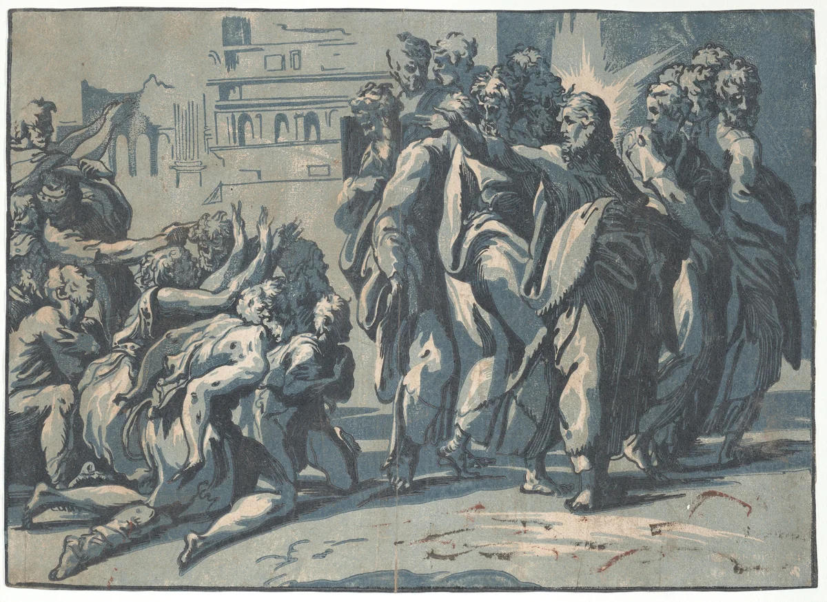 Christ healing the Lepers by Niccolò Vicentino, print, 1540-1550
