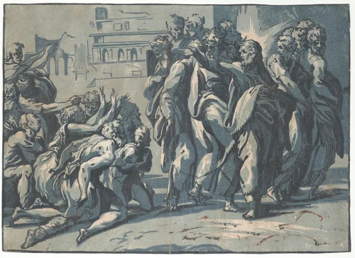 Christ healing the Lepers by Niccolò Vicentino, print, 1540-1550