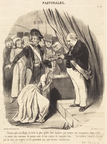 Comme quoi, au village, la vertu la plus grêlée... by Honoré Daumier, print, 1845