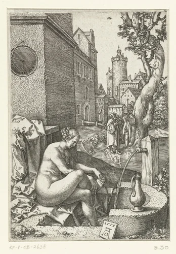 Susanna en de ouderlingen by Unknown, print, 1555