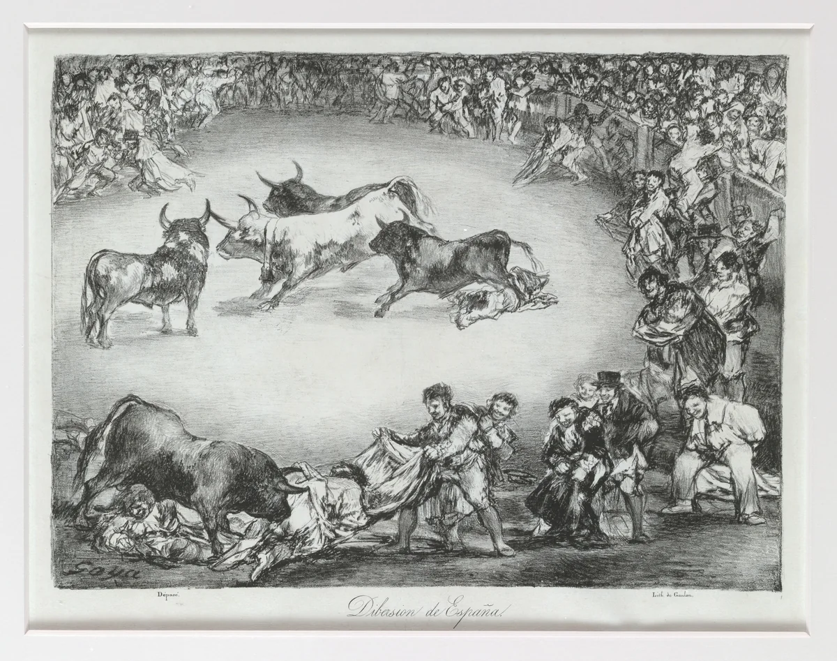 Spanish Entertainment from the 'Bulls of Bordeaux' by Goya, print, 1825
