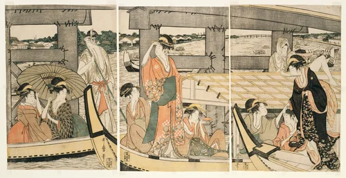 On top and beneath Ryogoku Bridge (Ryogokubashi no ue, shita) by Kitagawa Utamaro (喜多川歌麿), print, 1790-1801