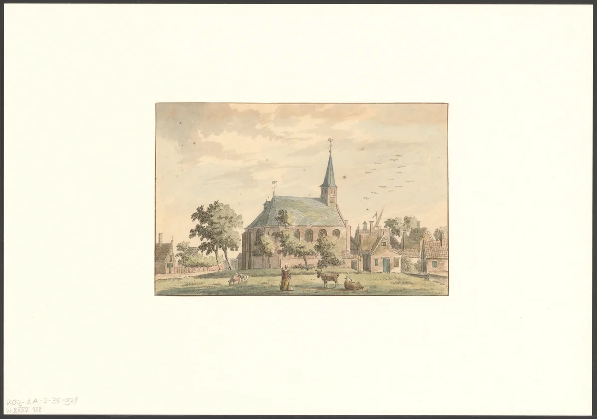 Gezicht op de hervormde kerk te West-Graftdijk by anonymous, drawing, 1700-1799