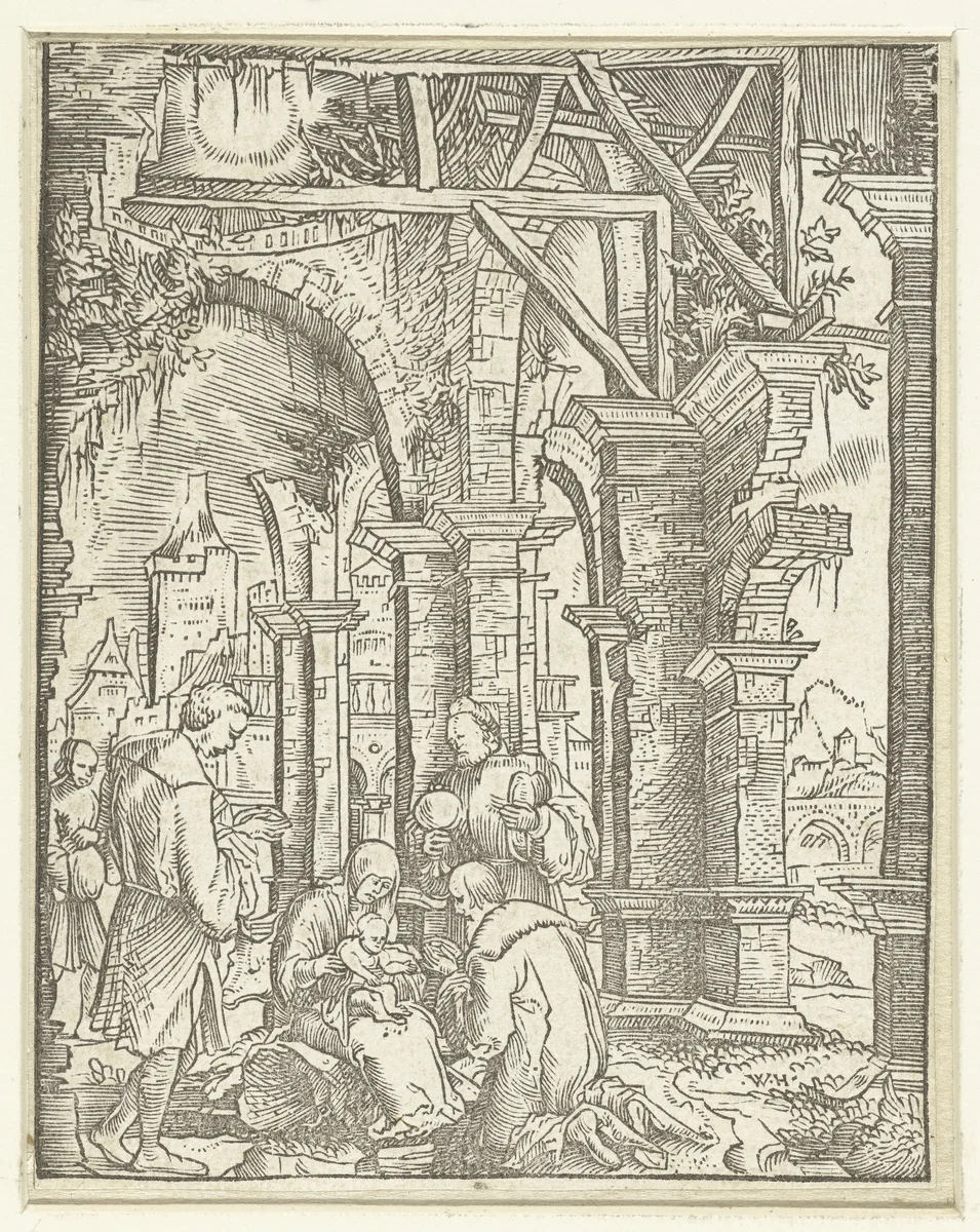 Aanbidding van het Christuskind door de koningen by Unknown, print, 1500-1553