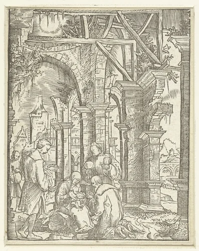 Aanbidding van het Christuskind door de koningen by Unknown, print, 1500-1553