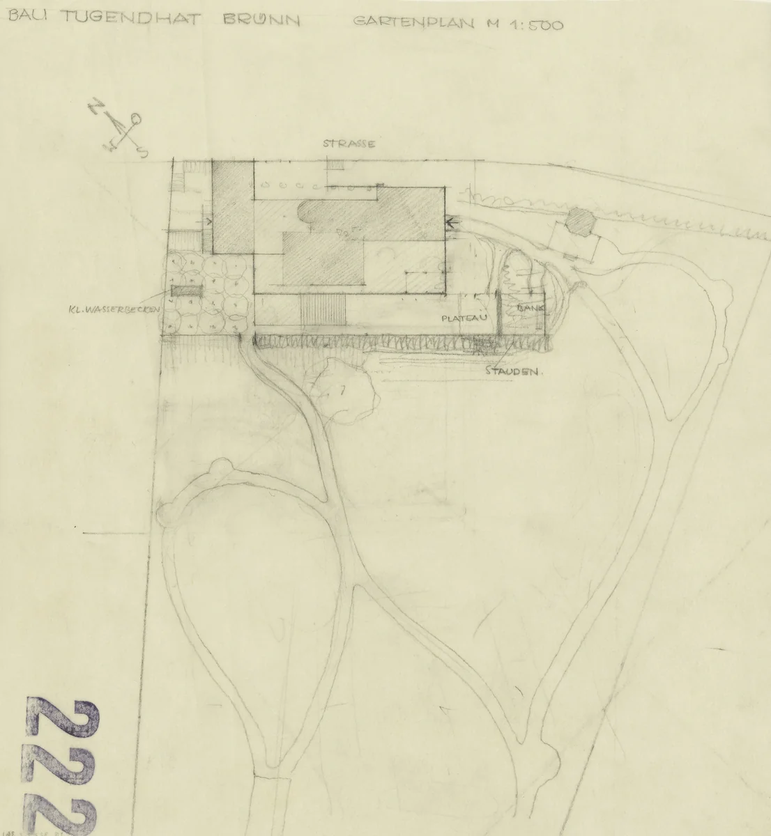 Tugendhat House, Brno, Czech Republic, Plan of garden by Ludwig Mies van der Rohe, mies van der rohe archive, 1928