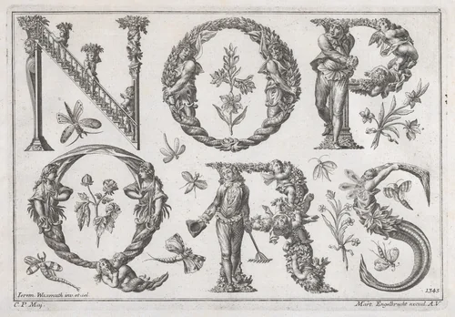 Decorated Roman alphabet by Jeremias Wachsmuth, print, 1700-1799