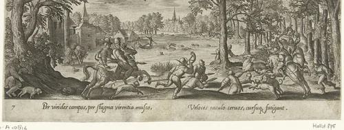Hertenjacht met paarden by Unknown, print, 1582-1636