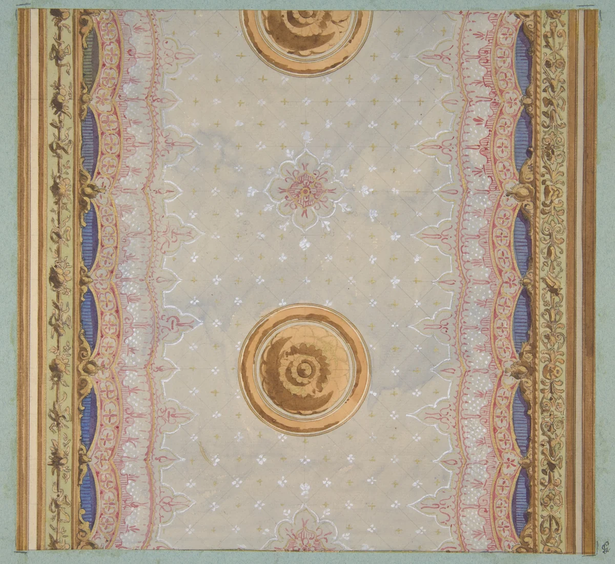 A design for the painted decoration of a ceiling or walls by Jules-Edmond-Charles Lachaise, drawing, 1830-1897
