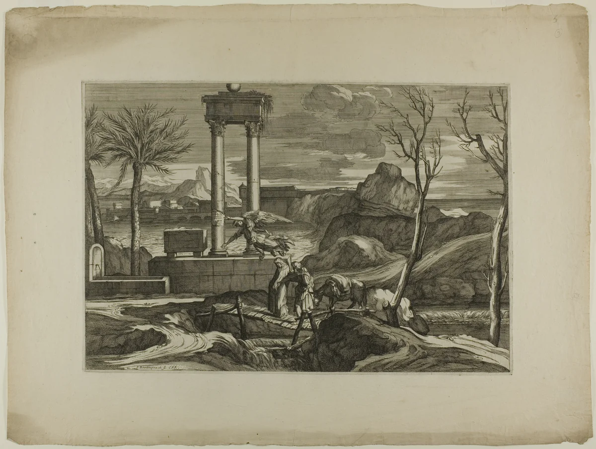 Flight into Egypt by Sébastien Bourdon, print, 1601-1700