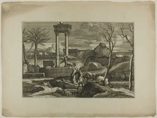 Flight into Egypt by Sébastien Bourdon, print, 1601-1700