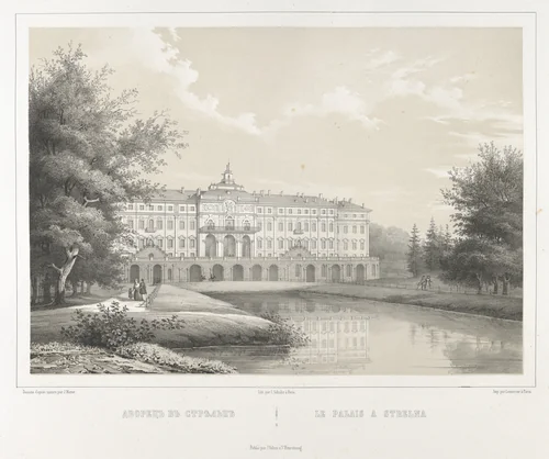 Le Palais à Strelna, from "Vues pittoresques des palais & jardins impériaux aux environs de St. Petersbourg" by J. Meyer, print, 1845-1855