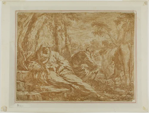 Rest on the Flight into Egypt by Bartolomeo Biscaino, print, 1627-1657