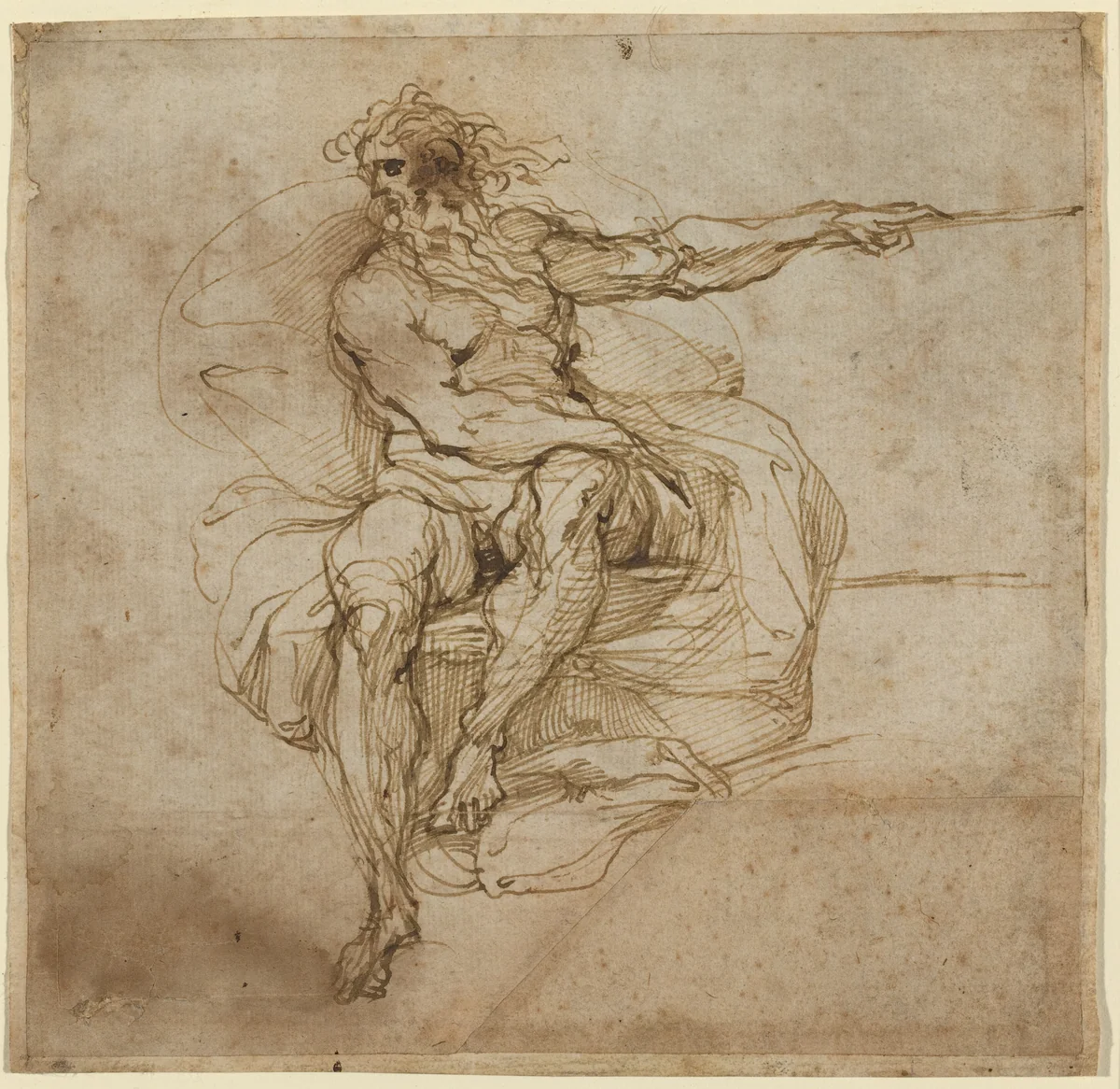 Seated Male Nude [recto] by Agostino Carracci, drawing, 1600-1602