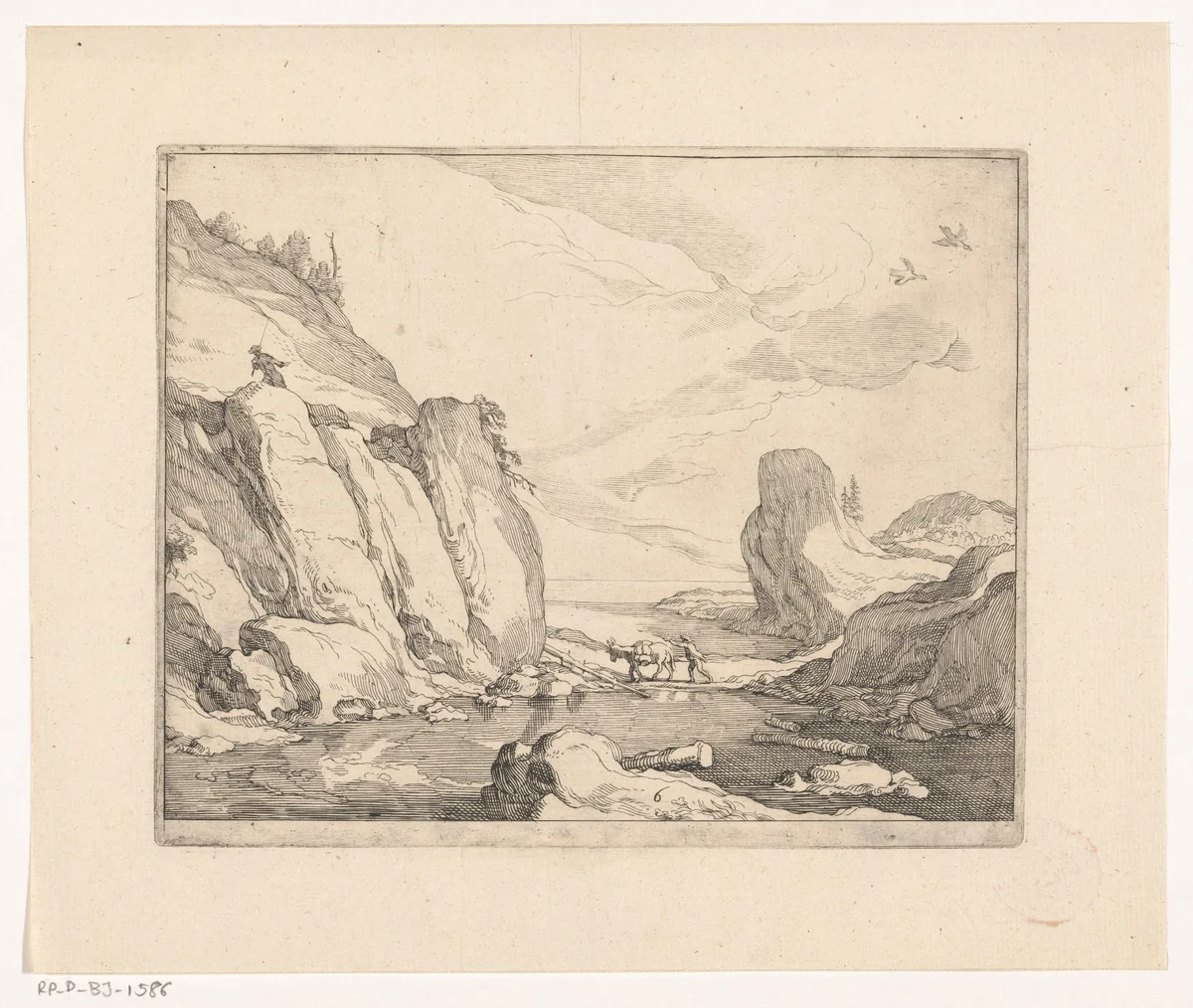 Kustlandschap met rotsen by Frederick Bloemaert, print, 1635