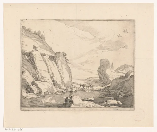 Kustlandschap met rotsen by Frederick Bloemaert, print, 1635