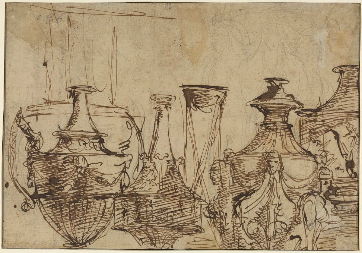 Designs for Vases [verso] by Giuseppe Cades, drawing, 1750-1799