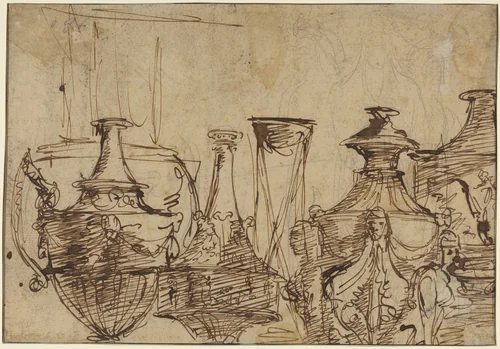 Designs for Vases [verso] by Giuseppe Cades, drawing, 1750-1799