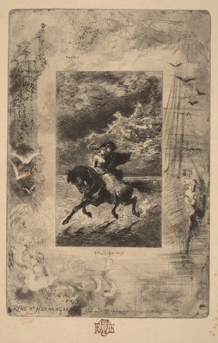 Ryno et Hermangarde (Ryno and Hermangarde) by Félix-Hilaire Buhot, print, 1847-1898