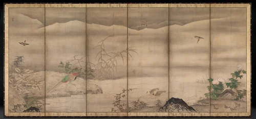 Birds and Flowers in a Landscape of the Four Seasons by Sesshū Tōyō (雪舟等楊), painting, 1550-1599