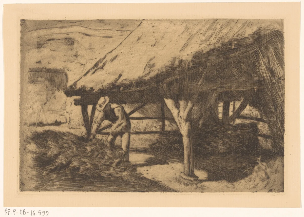 Boerderij met hooischuur by Antoon Derkinderen, print, 1887