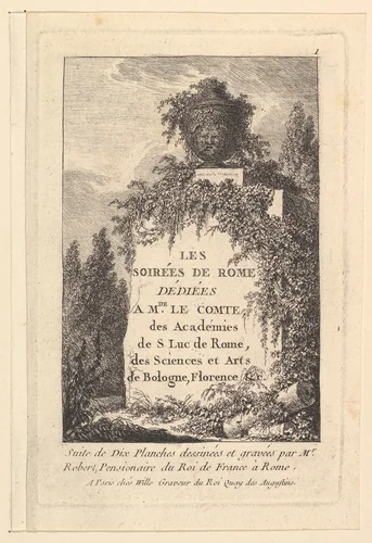Title, "Les Soirées de Rome" by Hubert Robert, print, 1745-1808