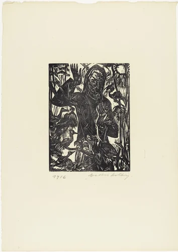 Sermon for the Birds (Vogelpredigt) from 16 Woodcuts (16 Holzschnitte) by Walter Helbig, print, 1916