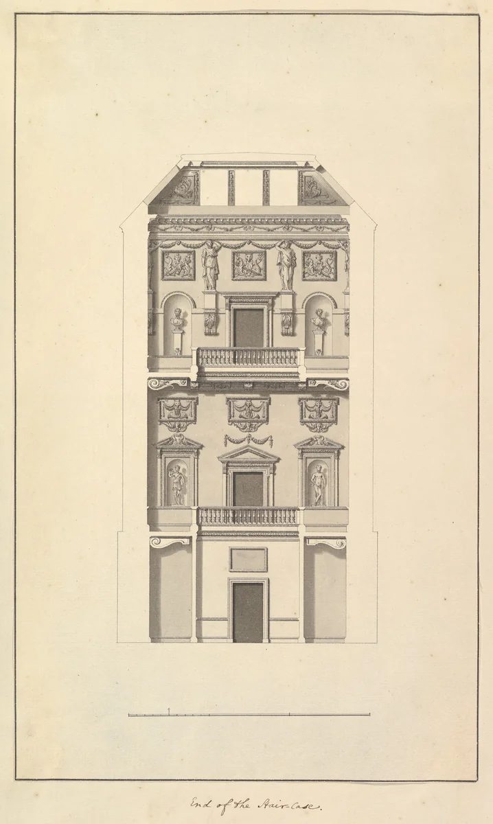 End of Staircase, Houghton Hall, Norfolk by Isaac Ware, drawing, 1735