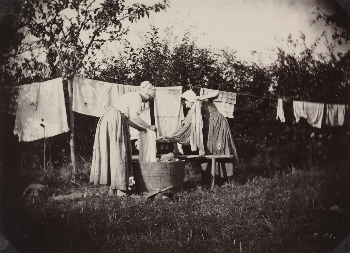 Two Female Peasants Standing, Doing Laundry by Auguste Giraudon, photograph, 1870-1880