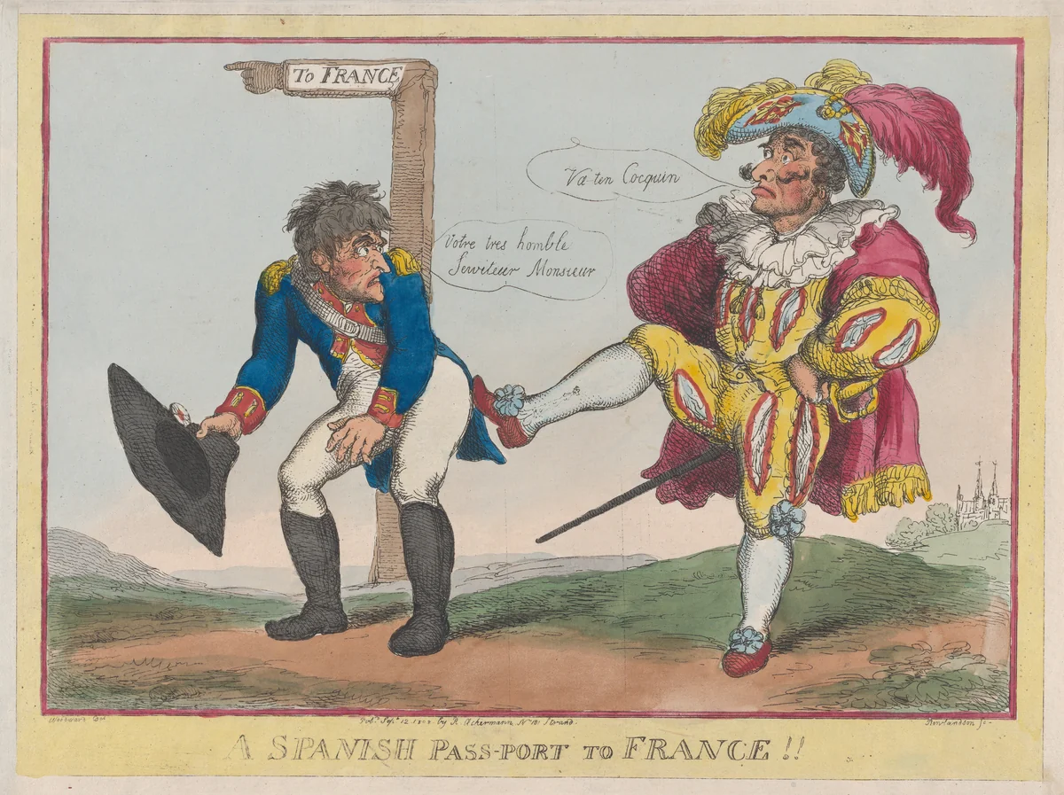 A Spanish Pass-Port to France!! by Thomas Rowlandson, print, 1808
