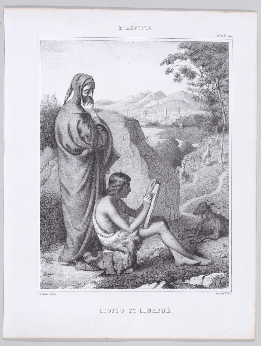 Giotto and Cimabue, from "L'Artiste" by Armand Vastine, print, 1844