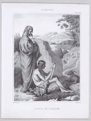 Giotto and Cimabue, from "L'Artiste" by Armand Vastine, print, 1844
