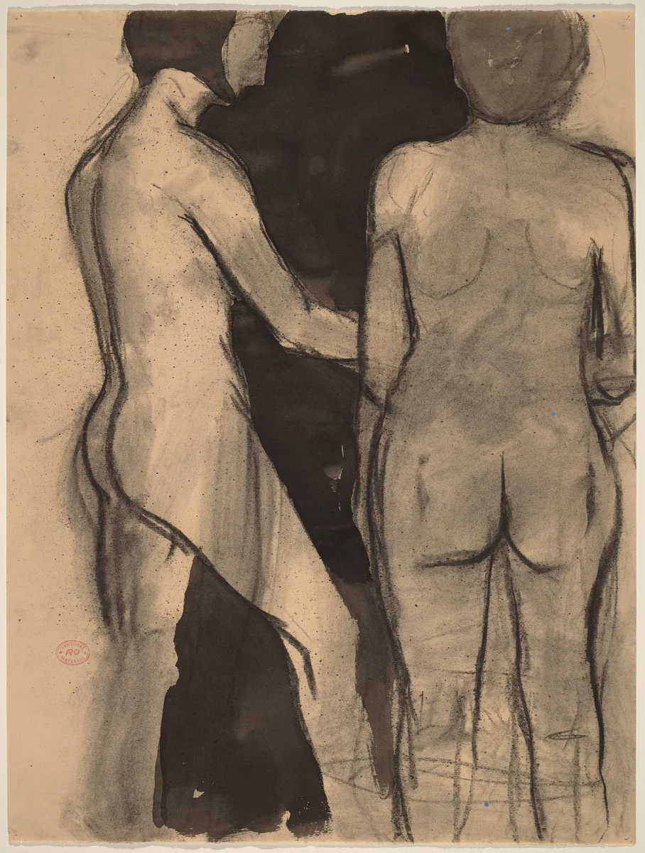 Untitled [two standing female nudes] by Richard Diebenkorn, drawing, 1955-1967