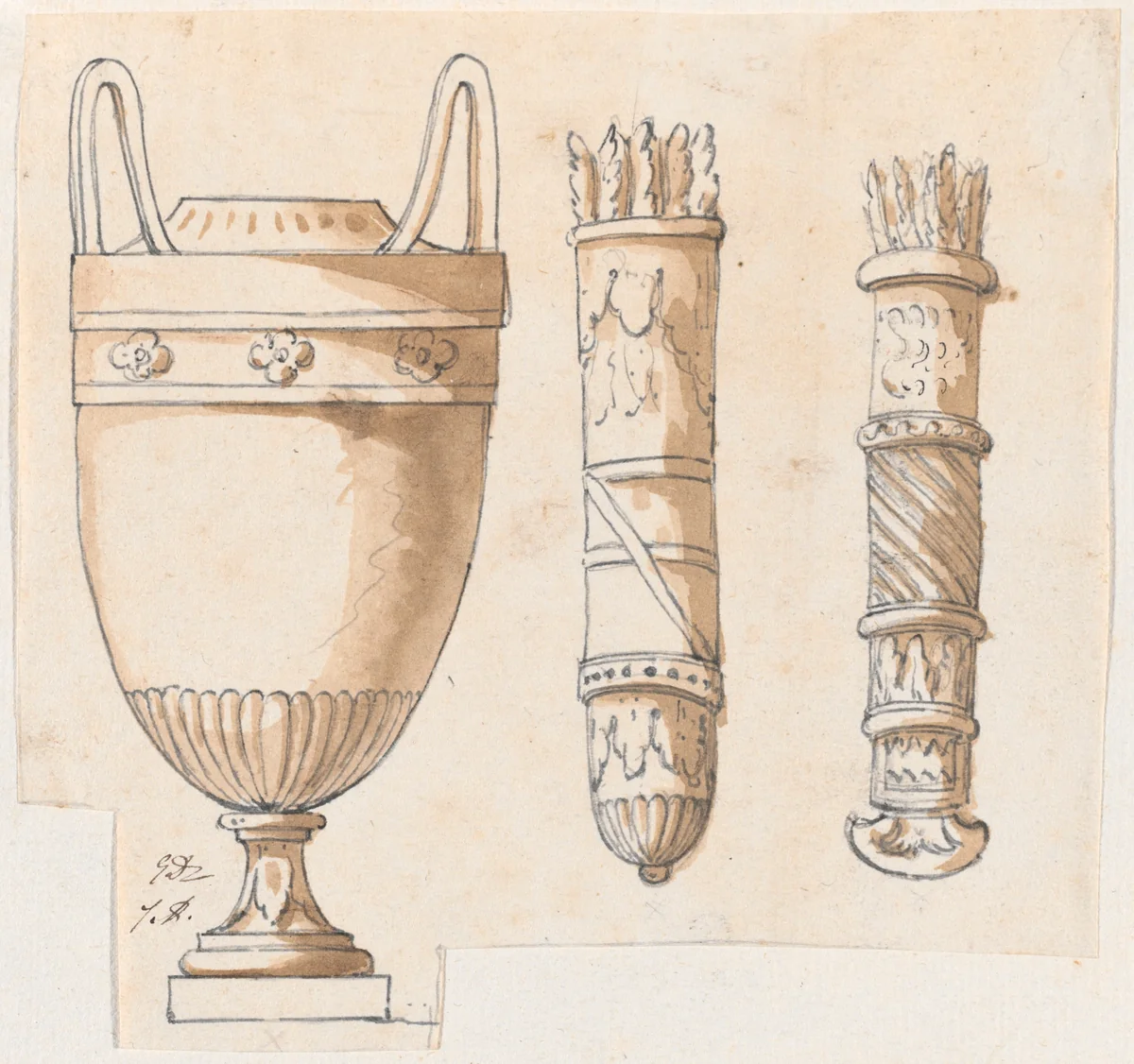 An Urn and Two Quivers by Jacques-Louis David, drawing, 1775-1780
