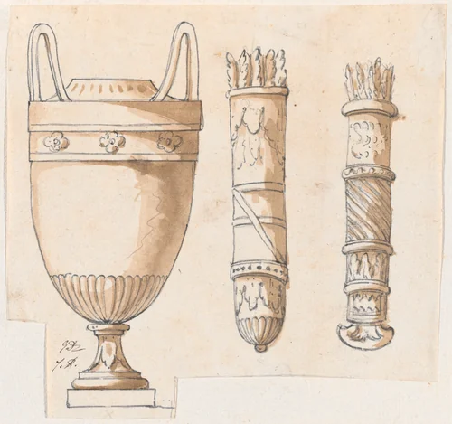 An Urn and Two Quivers by Jacques-Louis David, drawing, 1775-1780