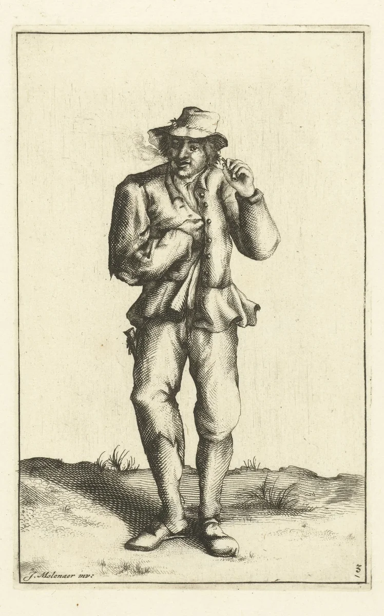 Boer rookt pijp by Cornelis Danckerts, print, 1613-1656